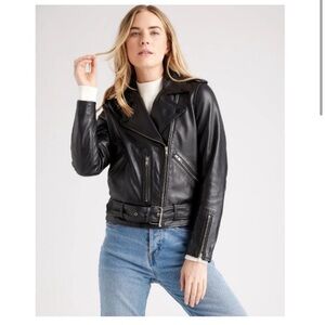 Quince 100% Leather Motorcycle Jacket Black Asymmetric Zip Moto L - NWOT
